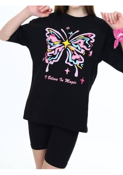 Ekkokids Çocuk Kelebek Baskılı Tshirt-14048 Siyah