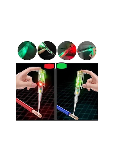 Kontrol Kalemi Elektrik Elektronik Test Cihazı Kırmızı Yeşil Led Işıklı Faz Voltaj Testi Tornavida