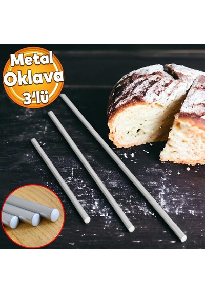 Badem10 Alüminyum Metal Oklava 3'lü Set Börek Hamur Yufka Açma Silindir Yuvarlak Uzun Kısa Mutfak Araç