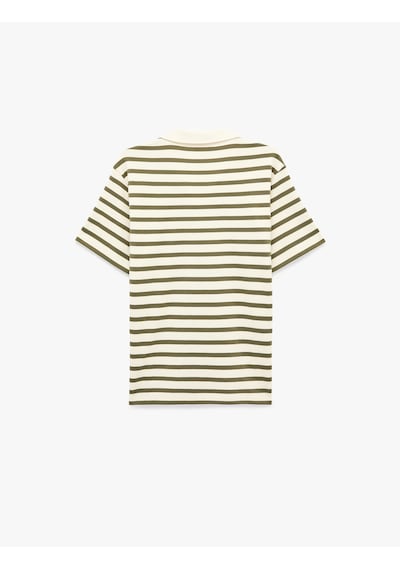 Koton Regular Fit Kısa Kollu Polo Yaka Çizgili Tişört Haki Çizgili 6sam10388mk