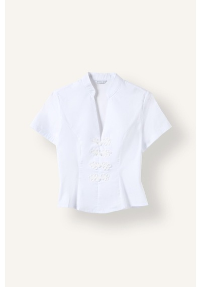 Defacto Fitted Hakim Yaka Çiçek Aplikeli Kısa Kollu Poplin Bluz I7460ax26hswt34 Beyaz-wt34