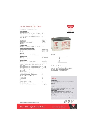 Sw280 12v 7.5 Ah Agm Akü