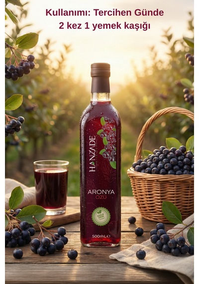 Hanzade Bitkisel Aronya Özü 500 Ml Soğuk Pres, Yoğun Tat, Cam Şişe
