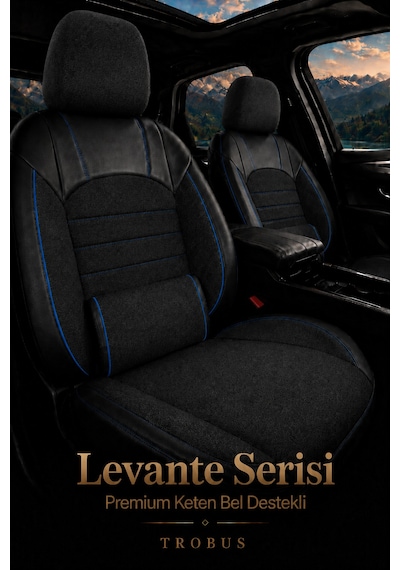 Levante Serisi Bel Destekli Keten Füme Mavi Üniversal Koltuk Kılıfı Tam Set