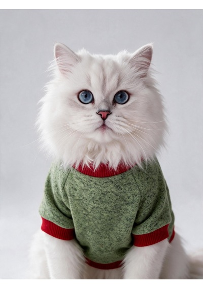 Çilek Tadında Kedi Sweatshirt Yeşil Kırmızı Sıcak Tutan Yumuşak Kedi Kıyafeti