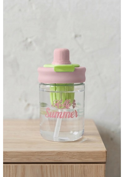 Askılı Pipetli Sızdırmaz Meyve Hazneli Suluk 600 Ml Pembe