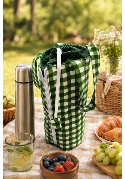 Esnature Sıvı Geçirmez Duck Kumaş Termos Taşıma Çantası 45x55 Cm Omuz Askılı Piknik Ve Seyahat Çan Yeşil