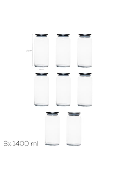 Porsima 4401 Bormio Metal Kapaklı 8li Cam Kavanoz Seti Vakum Kapaklı Saklama Düzenleme Kabı Seti 1400ml Şeffaf