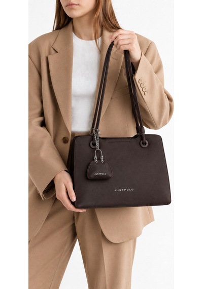 Just Polo Kadın Yeni Sezon Büyük Boy Aksesuar Detaylı Günlük Şık Kol Çantası Shopper Kahverengi