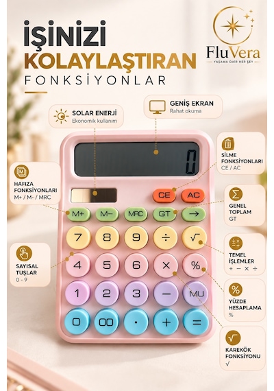 Pastel Pembe Renkli Hesap Makinesi Güneş Enerjili Ve Pilli Büyük Ekranlı Masaüstü Hesap Makinesi Ofis Okul Ev Kullanım Diğer