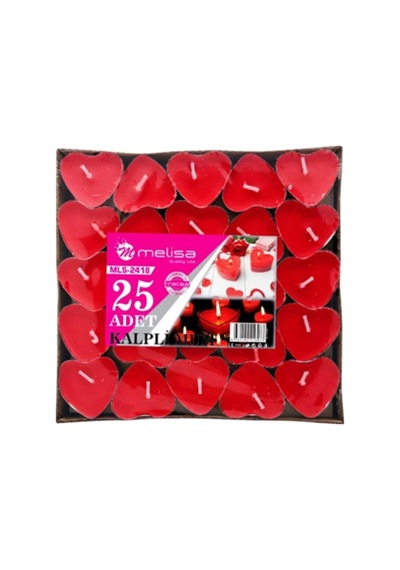 Kırmızı Kalpli Tealight Mum 25 Adet Kırmızı