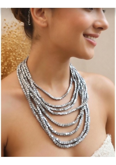 Bambu Küp Ahşap 8'li Çoklu Kolye Silver