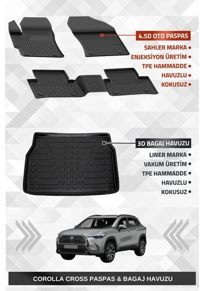Sahler Corolla Cross 2022+ Uyumlu 4.5d Premium Havuzlu Oto Paspas Ve Liner Marka 3d Bagaj Havuzu - C