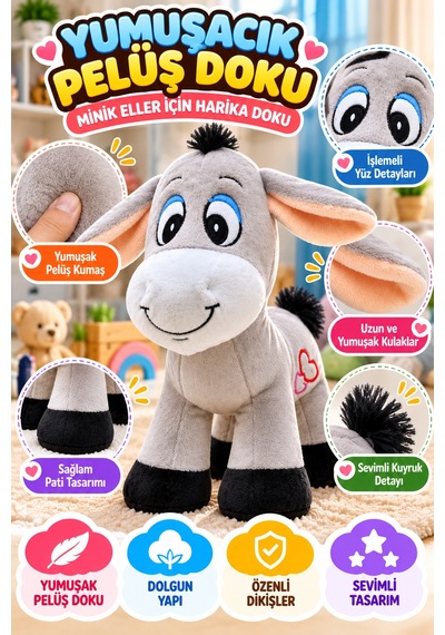 Karma Peluş Eşek Sesli Oyuncak 28 Cm Yumuşak Dolgulu Sevimli Çocuk Oyun Arkadaşı Peluş Oyuncak Model Gri