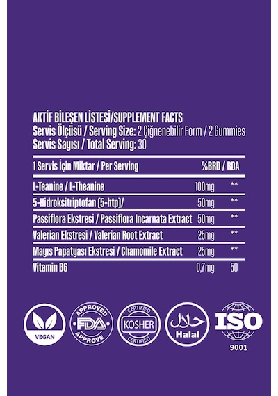 VitaCeel Uyku Döngüsüne Yardımcı Vegan Sleep Gummy Vitamin Passiflora, Vitamin B6, 5-  http, L-theanie