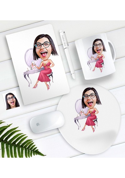 Kişiye Özel Bayan Karikatürlü Defter Kalem Kupa Mouse Pad Seti-23