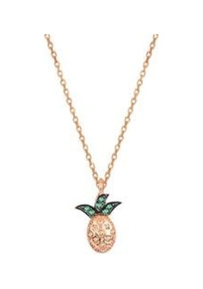 925 Ayar Gümüş Ananas Kolye Rose Gold Renkli Zirkon Taşlı Çıtır Barcode
