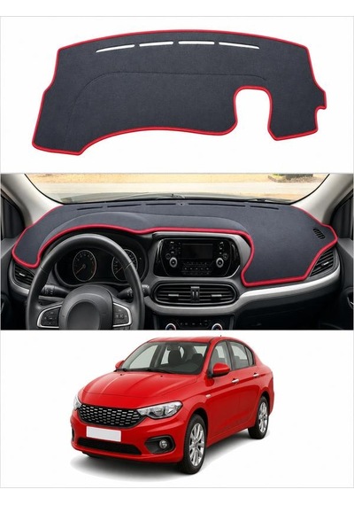 Fiat - Egea Uzun Ekransiz 2015-2021 Uyumlu Torpido Koruma Kılıfı - Kırmızı Şeritli