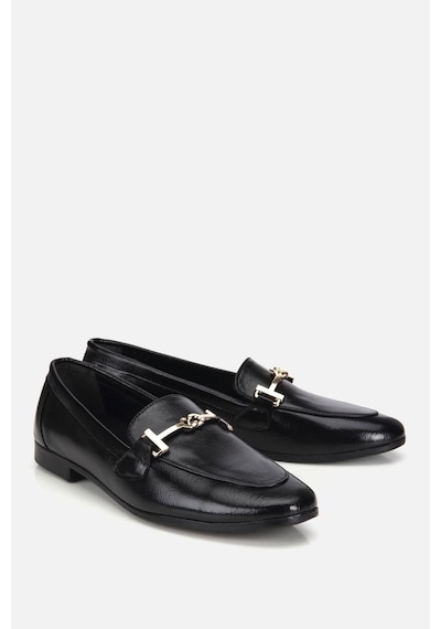 Yaya Kadın Siyah Rugan Gold Tokalı Loafer