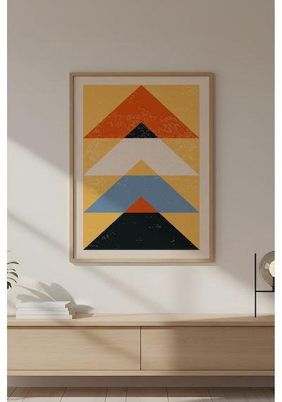 Huhuli Ahşap Çerçeveli Soyut Geometrik Desenli Tablo Huhu602