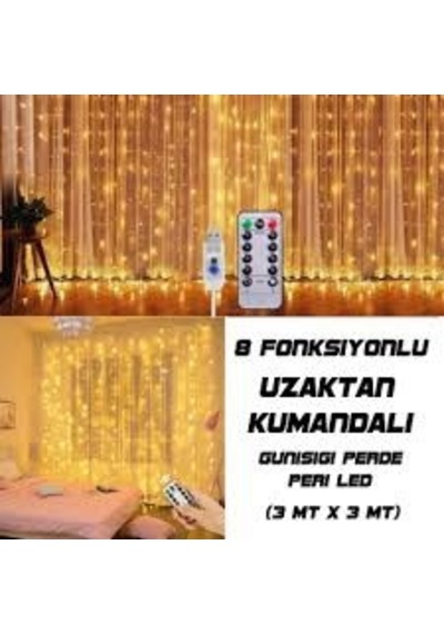 8 Fonksiyonlu Uzaktan Kumandalı Günışığı Perde Peri Led 3X3 Metre