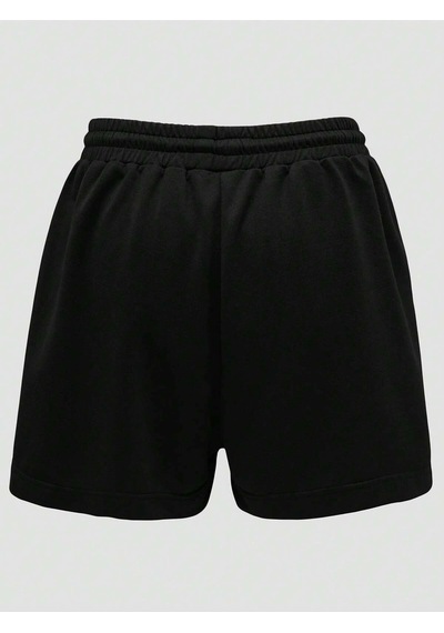 Bear Print Drawstring Waist Şort Siyah