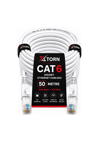 Torn Cat6 Ethernet Kablosu 50 Metre Rj45 Lan İnternet Modem Router Bilgisayar Kablosu