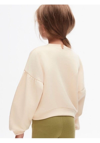 Kız Çocuk Pamuklu İki İplik Önü Baskılı Sweatshirt-14712 KREM