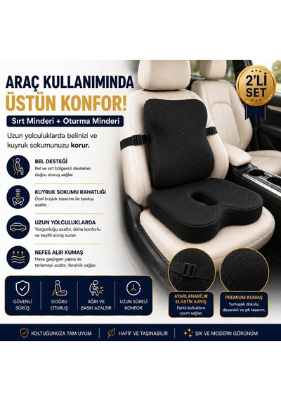 Tr Viscora 2'li Ortopedik Visco Minder Seti Ergonomik Bel, Sırt Ve Kuyruk Sokumu Desteği Diğer