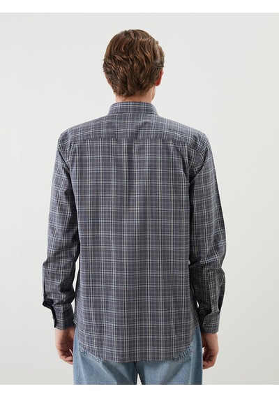 Lcwaıkıkı Classic Gri Regular Fit Uzun Kollu Ekose Poplin Erkek Gömlek