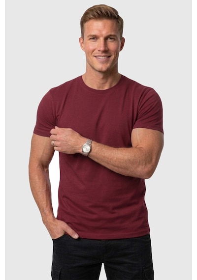 Rizzup Erkek Bordo Slim Fit %90 Pamuk Likralı Yumuşak Dokulu Basic Tişört 1801131