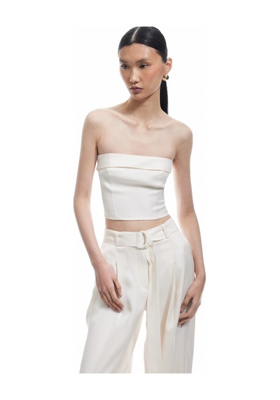 Koton Kat Detaylı Viskon Straplez Crop Bluz Ekru 5sak30014ew Ekru
