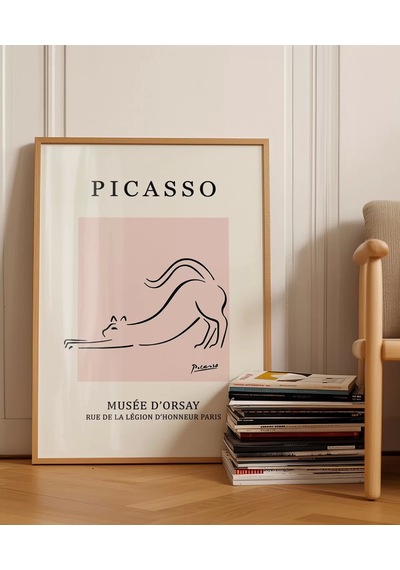 Çerçevesiz Poster Pembe Arka Planlı Picasso Çizim