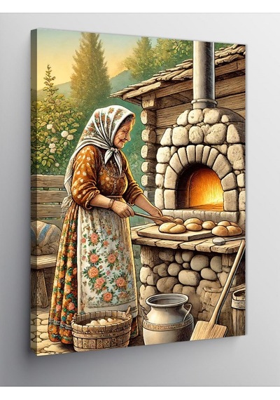 Kanvas Tablo Odun Fırını Ve Yaşlı Kadın 70cmx100cm