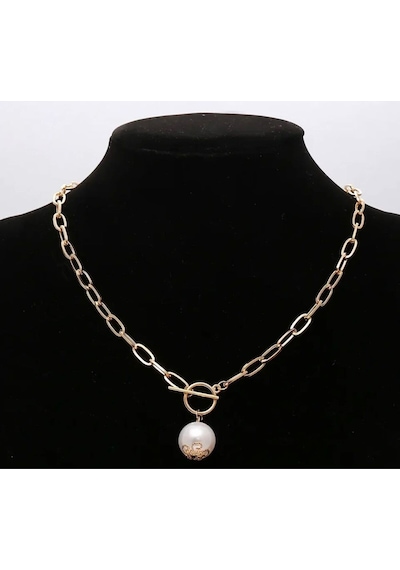 Girift Vintage Chain İnci Taşlı Kolye Gold