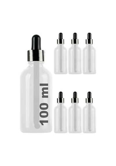 100 Ml Metal Kapaklı Damlalık Dropper Şişesi Serum 100 Cc Cam Şişe 6 Adet Siyah Kapak, Şeffaf