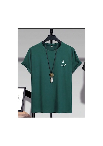 Medinenur Gülen Yüz Baskı Unisex T-shirt Yeşil