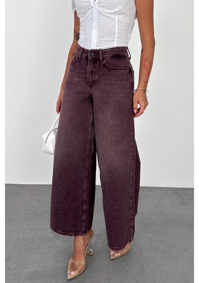 HLT Jeans Açık Bordo Kadın Wide Leg Jean %100 Pamuklu Yüksek Bel Palazzo Kot Pantolon Angel-2056