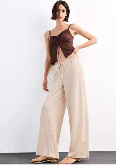 Defacto Relax Fit Normal Bel Düz Paça Bürümcük Pantolon G1101ax25smbg286 Bej