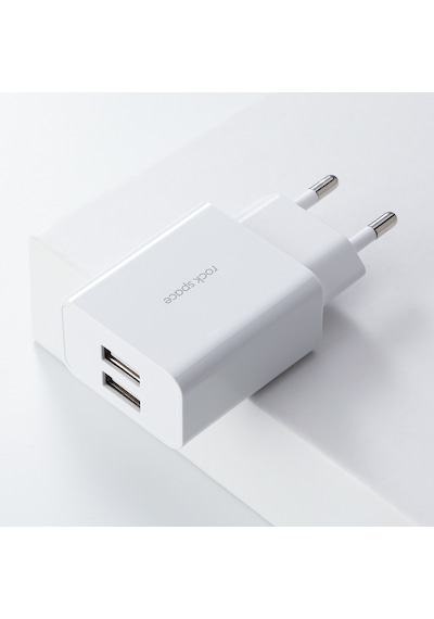 Rock Space T29 Hızlı Şarj Adaptörü Çift USB Çıkışlı 2.4A Şarj Cihazı Beyaz