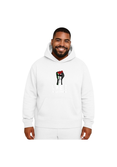 Benroma Free Palestıne Baskılı Büyük Beden Unisex Sweatshırt Beyaz