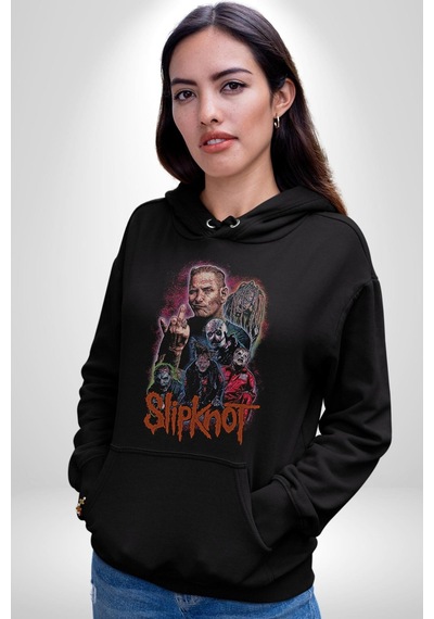 Slipknot Korku Film Kadın Erkek Siyah Kapüşonlu Sweatshirt Hoodie Siyah