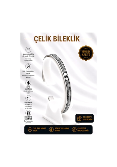 Çelik Bileklik Parlak Ve Paslanmaz Çelik Her Bileğe Uygun Ayarlanabilir En Çok Trend Olan Simgeli Bileklik Gümüş1