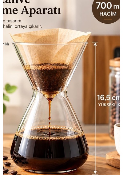 Tr Borosilikat Cam Kahve Demleyici Dripper Kahve Demleme Caraf 700ml