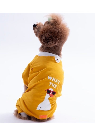 Sarı What The Duck Kedi Köpek Pijaması - Kedi Köpek Tulumu - Kedi Köpek Kıyafeti