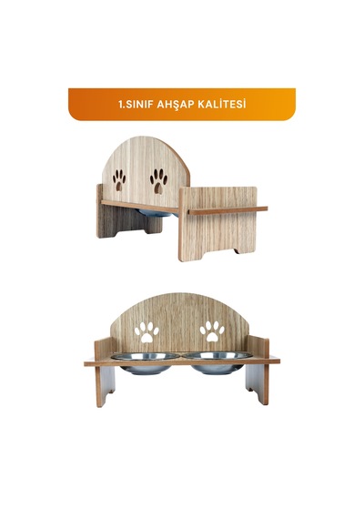 Ahşap Kedi Köpek Mama Su Kabı Standı, Metal Suluk, Kedi Köpek Halısı