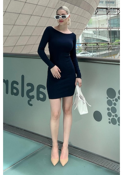 Madmext Lacivert Madonna Yaka Mini Elbise Mg2041-lacivert Lacivert