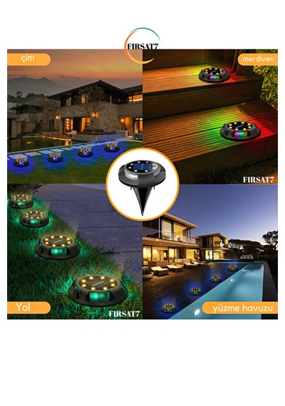4 Adet 12 Ledli Solar Güneş Enerji Otomatik Yanma Rgb Rengarenk Toprağa Saplamalı Bahçe Aydınlatma