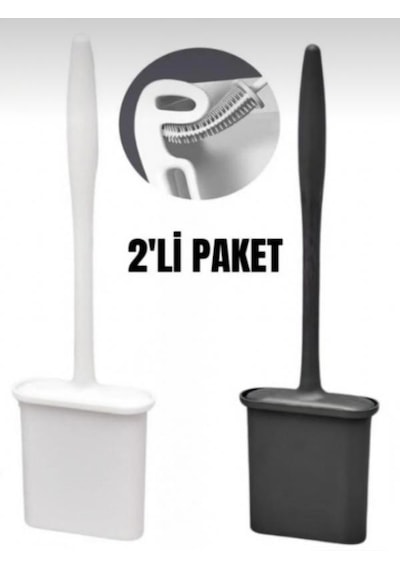 2 Li Set Tuvalet Fırçası Siyah & Beyaz Silikon, Bükülebilir Ve Pratik Wc/klozet Fırçası Siyah - Beyaz