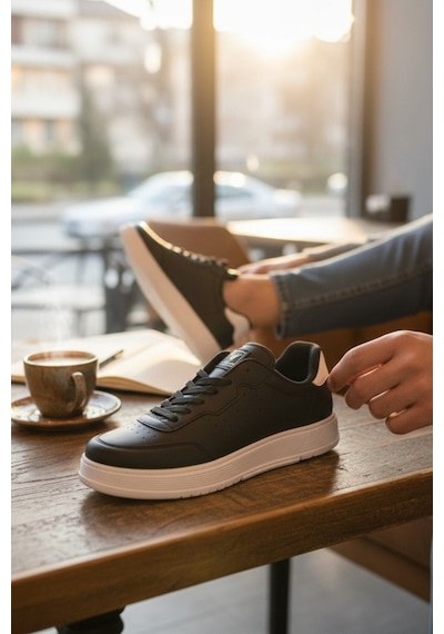 Enoch Erkek Günlük Spor Ayakkabı Düz Tabanlı Sneaker Perfore Detaylı Sade Ve Hafif Model Siyah - Beyaz Enoch Erkek Günlük Spor Ayakkabı Düz Tabanlı Sneaker Perfore Detaylı Sade Ve Hafif Model Siyah - Beyaz